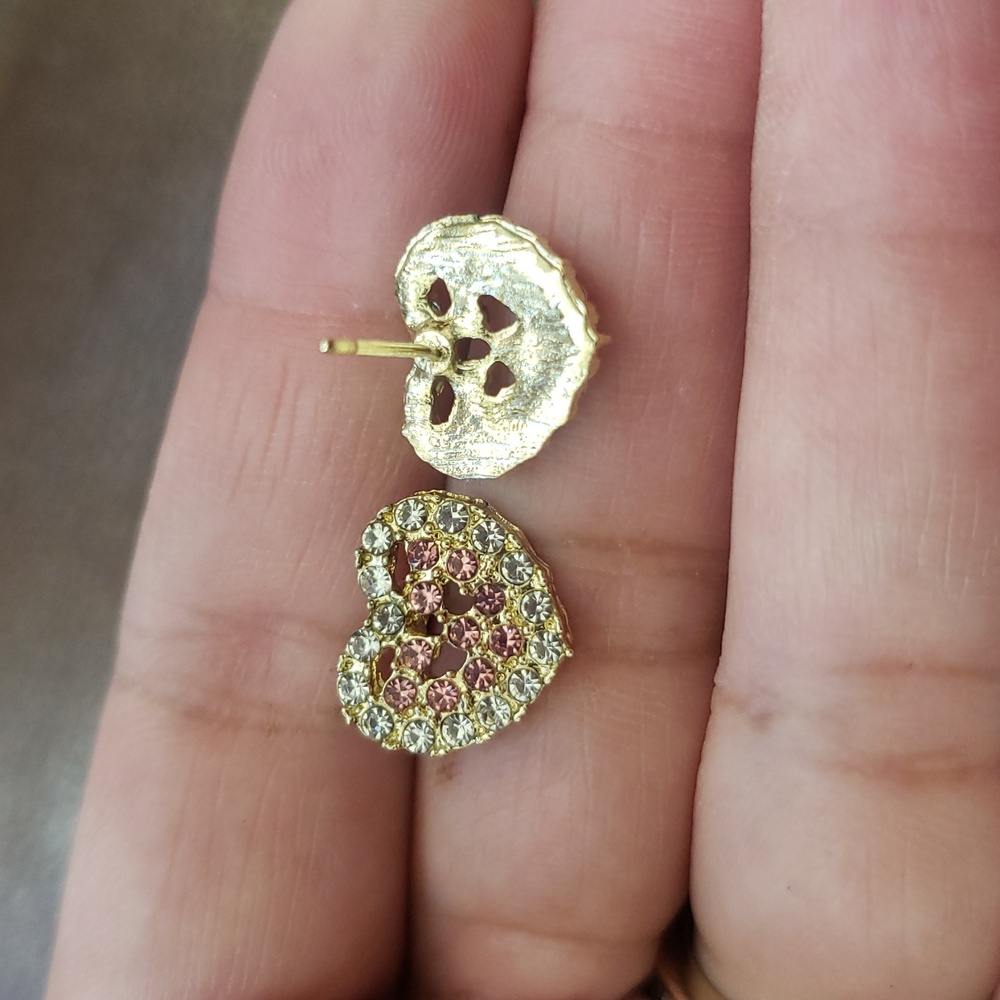 Pink Heart Rhimestone Earrings - Picture 6 of 7